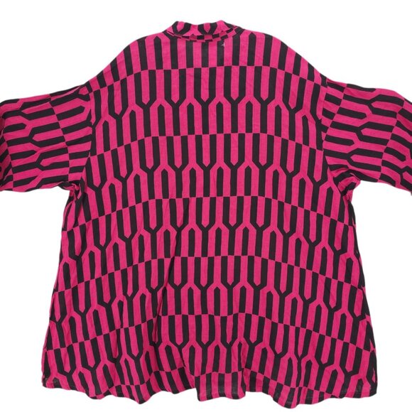 NEW BRYN WALKER Linen Shirt Fuchsia Pink Black Geometric OVERSIZED Size 1X - Picture 4 of 9